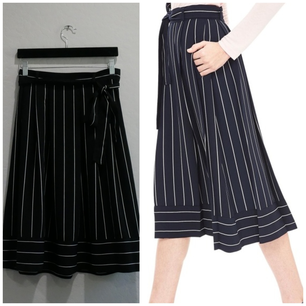 Banana Republic Black and White Striped Midi Skirt